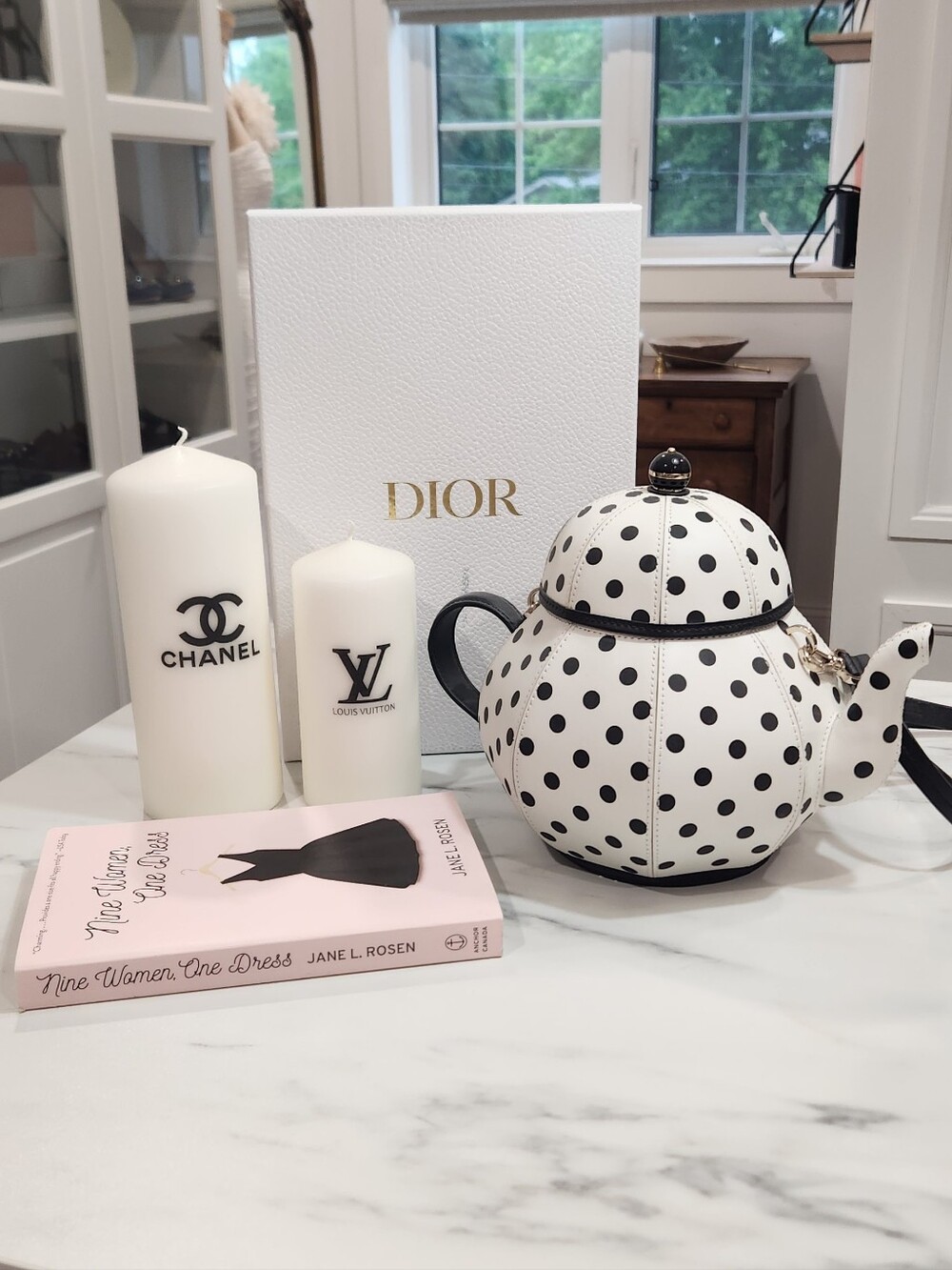 kate spade White and Black Polka Dot Teapot Crossbody Bag
